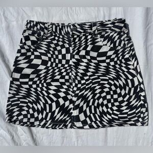 RSQ Black and White Warped Checkered Mini Skirt